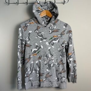 Looney Toons Kid's Bugs Bunny Long Sleeve Gray‎ Pullover Hoodie Size XL (Kids)